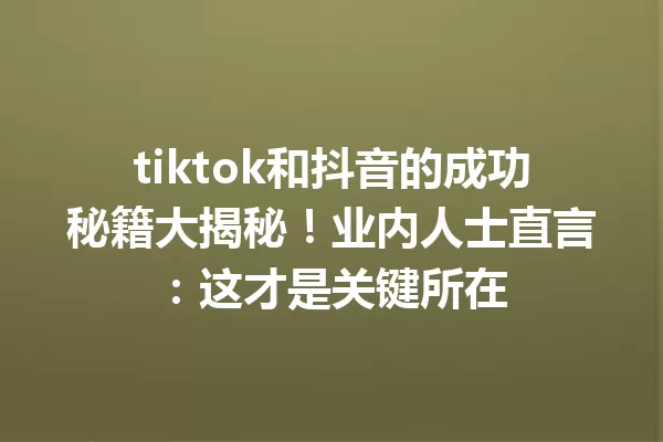 tiktok和抖音的成功秘籍大揭秘!业内人士直言:这才是关键所在 一