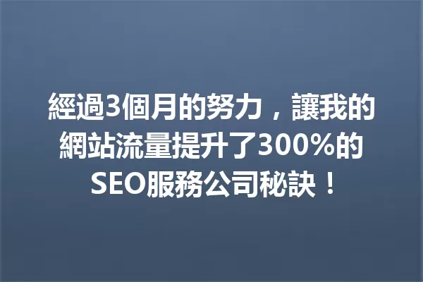 經過3個月的努力,讓我的網站流量提升了300%的SEO服務公司秘訣! 一