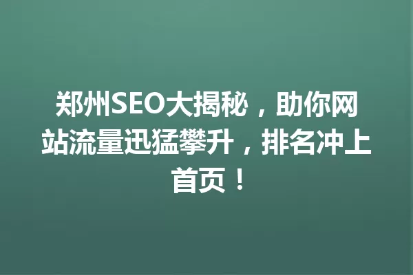 郑州SEO大揭秘,助你网站流量迅猛攀升,排名冲上首页! 一