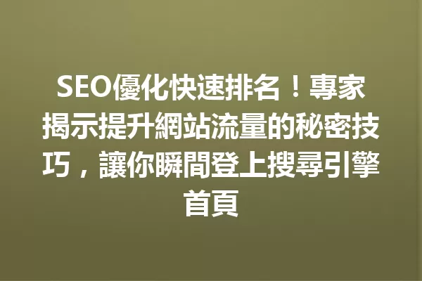 SEO優化快速排名!專家揭示提升網站流量的秘密技巧,讓你瞬間登上搜尋引擎首頁 一