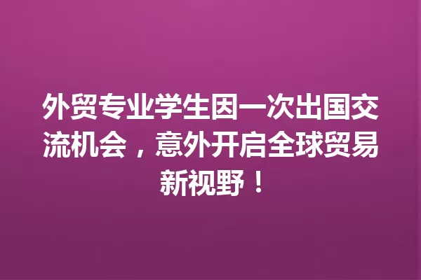外贸专业学生因一次出国交流机会,意外开启全球贸易新视野! 一