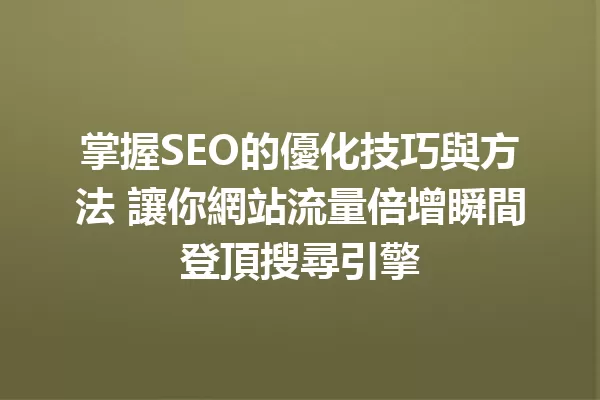 掌握SEO的優化技巧與方法 讓你網站流量倍增瞬間登頂搜尋引擎 一