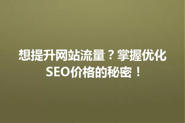 想提升网站流量?掌握优化SEO价格的秘密! 一