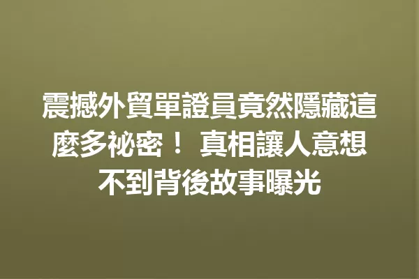 震撼外貿單證員竟然隱藏這麼多祕密! 真相讓人意想不到背後故事曝光 一