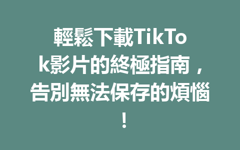 輕鬆下載TikTok影片的終極指南,告別無法保存的煩惱! 輕鬆下載TikTok影片的終極指南,告別無法保存的煩惱!