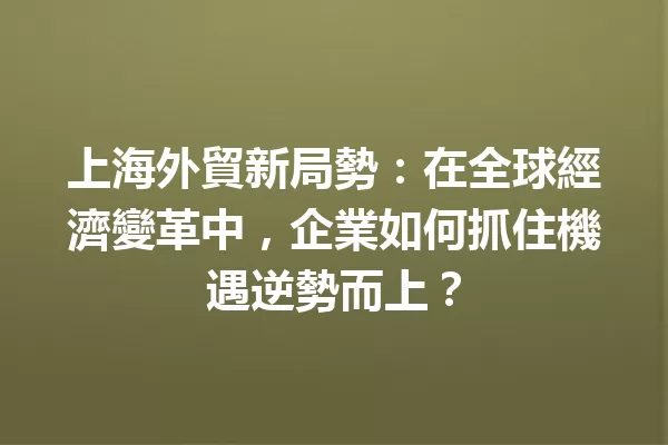 上海外貿新局勢:在全球經濟變革中,企業如何抓住機遇逆勢而上?1