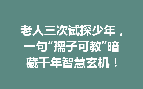 老人三次试探少年,一句“孺子可教”暗藏千年智慧玄机! 老人三次试探少年,一句“孺子可教”暗藏千年智慧玄机!