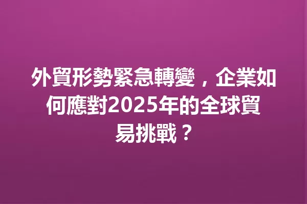 外貿形勢緊急轉變,企業如何應對2025年的全球貿易挑戰? 1