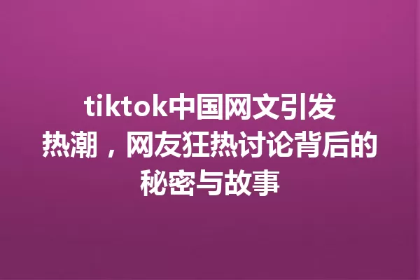 tiktok中国网文引发热潮,网友狂热讨论背后的秘密与故事 一