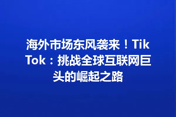 海外市场东风袭来!TikTok:挑战全球互联网巨头的崛起之路 二
