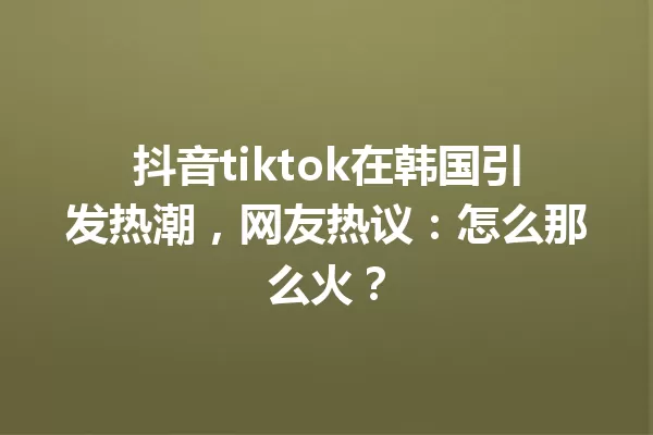 抖音tiktok在韩国引发热潮,网友热议:怎么那么火? 一