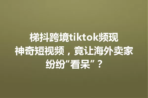 梯抖跨境tiktok频现神奇短视频,竟让海外卖家纷纷“看呆”? 一