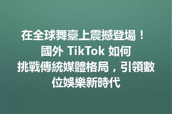 在全球舞臺上震撼登場！ 國外 TikTok 如何挑戰傳統媒體格局，引領數位娛樂新時代 二
