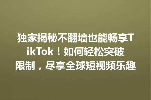 独家揭秘不翻墙也能畅享TikTok!如何轻松突破限制,尽享全球短视频乐趣 二