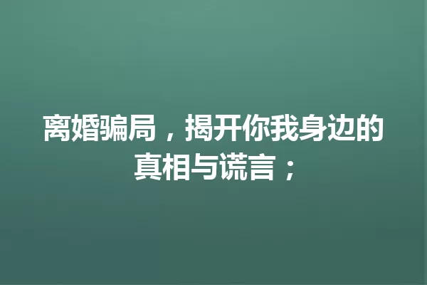 离婚骗局,揭开你我身边的真相与谎言; 一