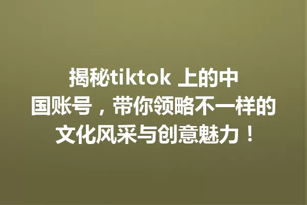 揭秘tiktok 上的中国账号,带你领略不一样的文化风采与创意魅力! 一