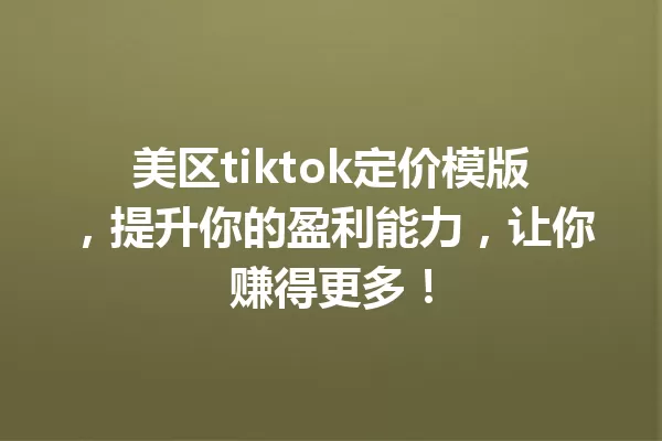 美区tiktok定价模版,提升你的盈利能力,让你赚得更多! 一