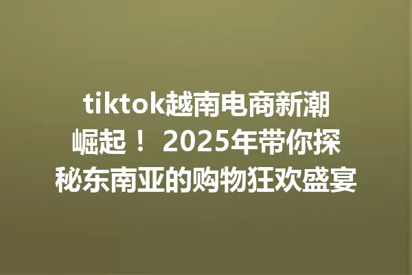 tiktok越南电商新潮崛起! 2025年带你探秘东南亚的购物狂欢盛宴 一