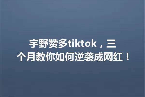 宇野赞多tiktok,三个月教你如何逆袭成网红! 一