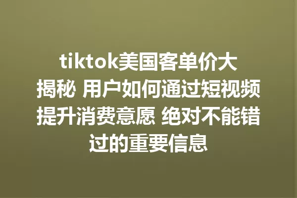 tiktok美国客单价大揭秘 用户如何通过短视频提升消费意愿 绝对不能错过的重要信息 一