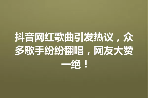 抖音网红歌曲引发热议,众多歌手纷纷翻唱,网友大赞一绝! 一