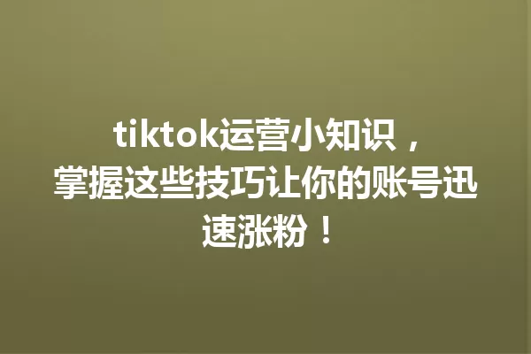 tiktok运营小知识,掌握这些技巧让你的账号迅速涨粉! 一