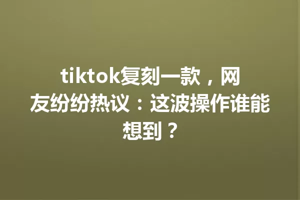tiktok复刻一款,网友纷纷热议:这波操作谁能想到? 一