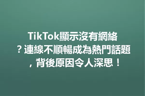 TikTok顯示沒有網絡?連線不順暢成為熱門話題,背後原因令人深思! 二