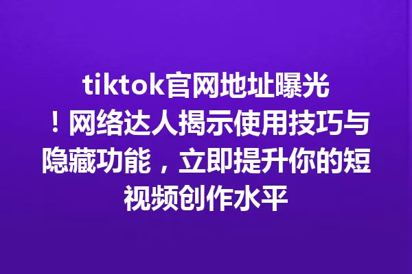 tiktok官网地址曝光!网络达人揭示使用技巧与隐藏功能,立即提升你的短视频创作水平 二