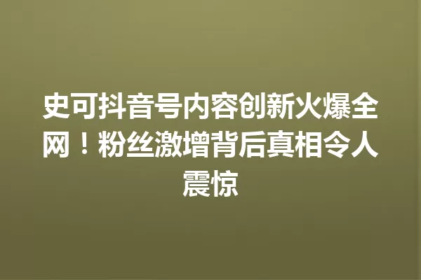 史可抖音号内容创新火爆全网!粉丝激增背后真相令人震惊 一