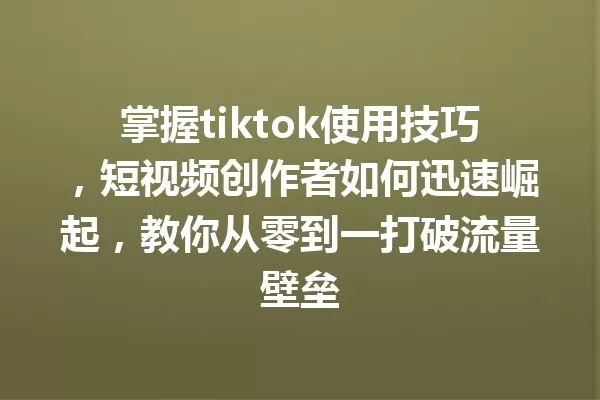 掌握tiktok使用技巧,短视频创作者如何迅速崛起,教你从零到一打破流量壁垒 二