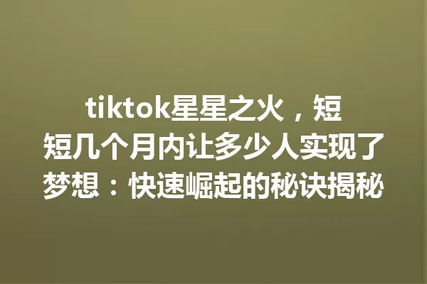 tiktok星星之火,短短几个月内让多少人实现了梦想:快速崛起的秘诀揭秘 一