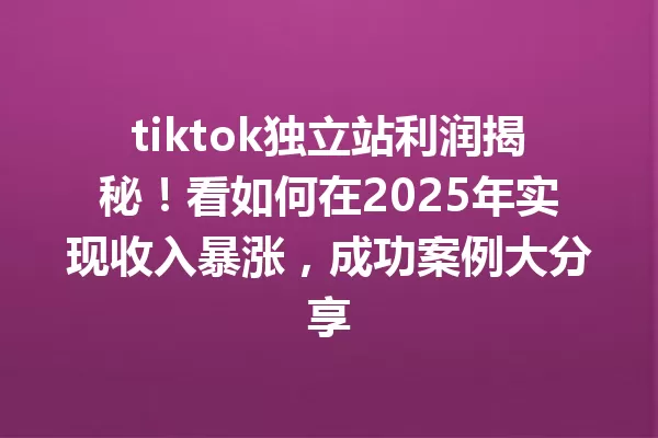 tiktok独立站利润揭秘!看如何在2025年实现收入暴涨,成功案例大分享 一