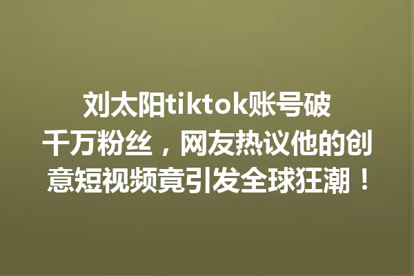 刘太阳tiktok账号破千万粉丝,网友热议他的创意短视频竟引发全球狂潮! 一