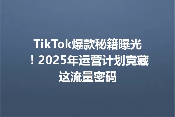 TikTok爆款秘籍曝光!2025年运营计划竟藏这流量密码 一