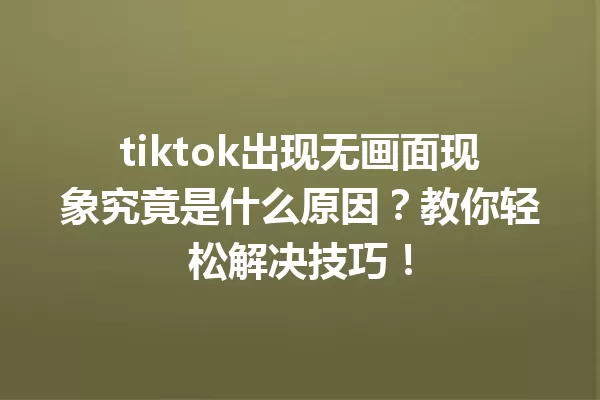 tiktok出现无画面现象究竟是什么原因?教你轻松解决技巧! 一