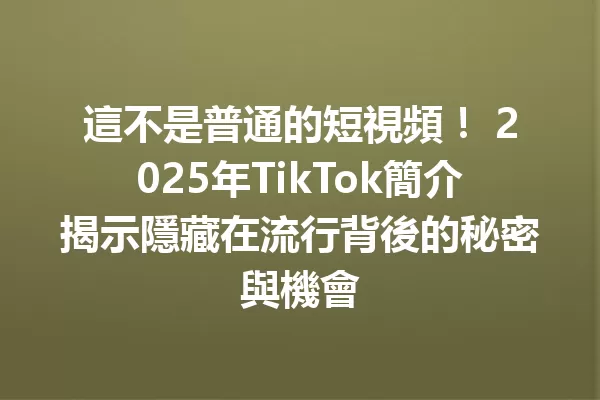 這不是普通的短視頻! 2025年TikTok簡介揭示隱藏在流行背後的秘密與機會 二