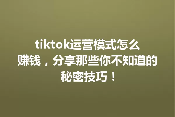 tiktok运营模式怎么赚钱,分享那些你不知道的秘密技巧! 一