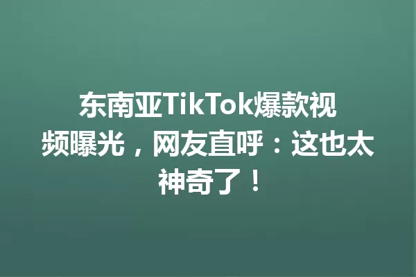 东南亚TikTok爆款视频曝光,网友直呼:这也太神奇了! 二