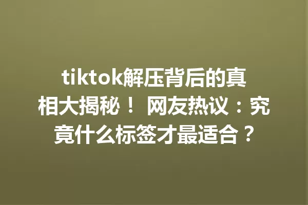 tiktok解压背后的真相大揭秘! 网友热议:究竟什么标签才最适合? 一