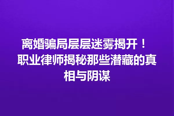 离婚骗局层层迷雾揭开! 职业律师揭秘那些潜藏的真相与阴谋 一