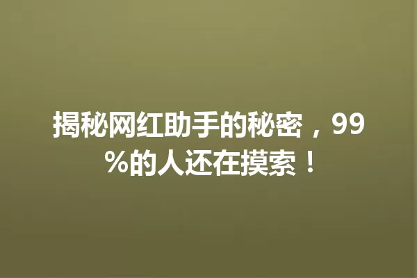 揭秘网红助手的秘密,99%的人还在摸索! 一