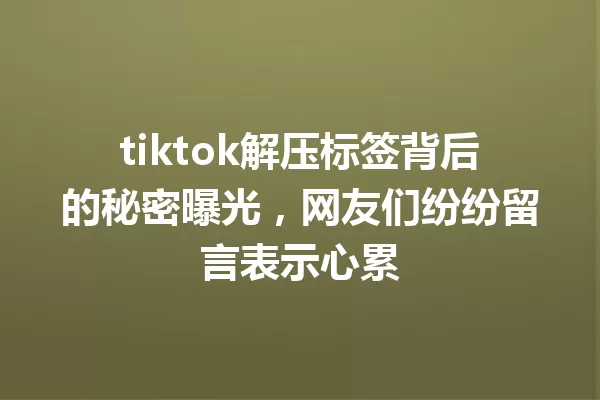tiktok解压标签背后的秘密曝光,网友们纷纷留言表示心累 一