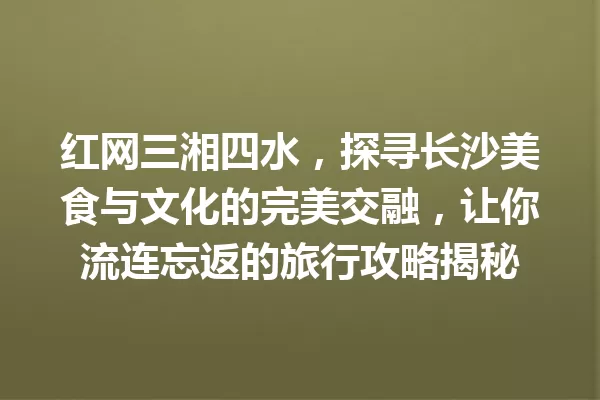 红网三湘四水,探寻长沙美食与文化的完美交融,让你流连忘返的旅行攻略揭秘 一