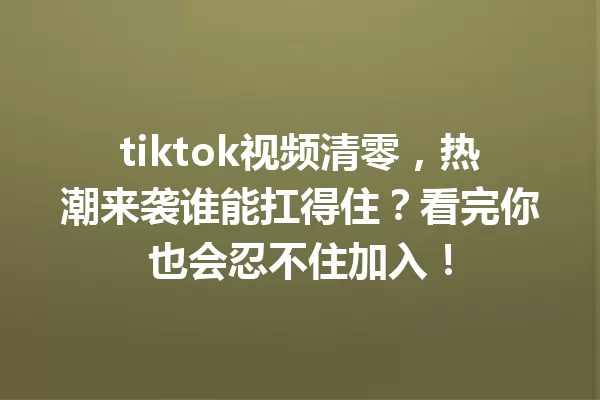 tiktok视频清零,热潮来袭谁能扛得住?看完你也会忍不住加入! 一