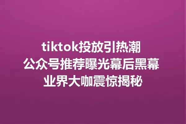 tiktok投放引热潮 公众号推荐曝光幕后黑幕 业界大咖震惊揭秘 二
