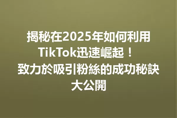 揭秘在2025年如何利用TikTok迅速崛起！ 致力於吸引粉絲的成功秘訣大公開 二