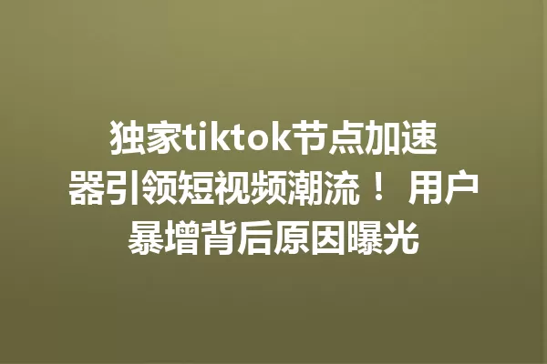 独家tiktok节点加速器引领短视频潮流! 用户暴增背后原因曝光 二