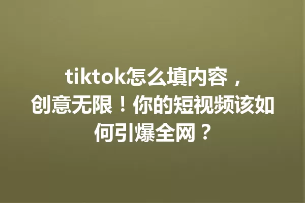 tiktok怎么填内容,创意无限!你的短视频该如何引爆全网? 一