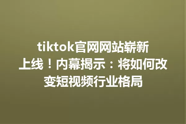 tiktok官网网站崭新上线!内幕揭示:将如何改变短视频行业格局 二